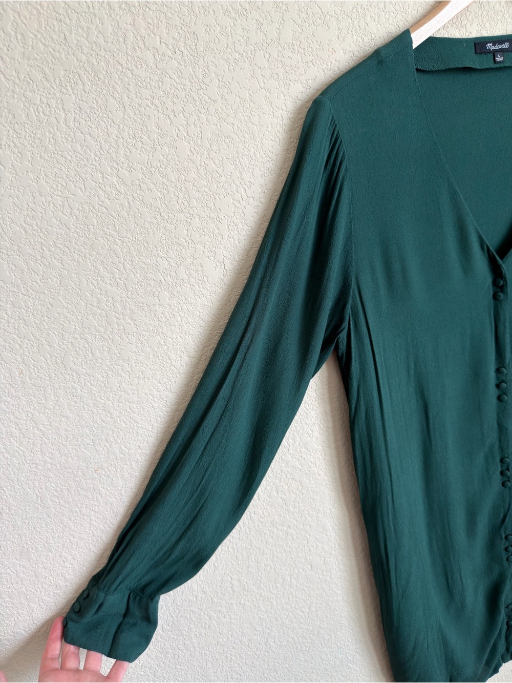 Madewell Novel Button Front Mini Dress Large Green V Neck Viscose Boho Aesthetic - Picture 4 of 13